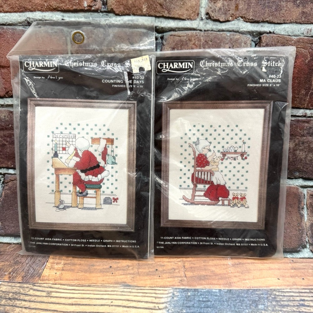 Santa Mrs. Claus Cross Stitch Kits Christmas Charmin 8x10 Set of 2 Vintage NEW